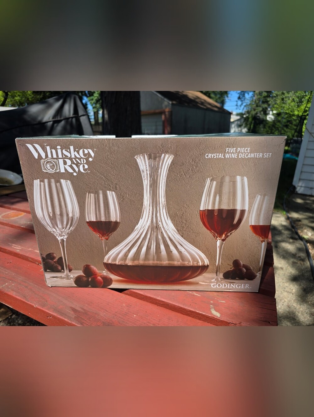 New Godinger 5 Piece Wine Carafe Set with 4 Goblets crystal glassware set